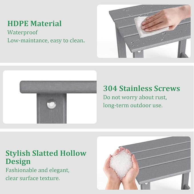 OTSUN Outdoor Side Table, HDPE Small Adirondack Side Tables, Outside End Table for Patio, Porch, Deck, Pool, Weather Resistant/Easy Maintenance (1PC, Gray)