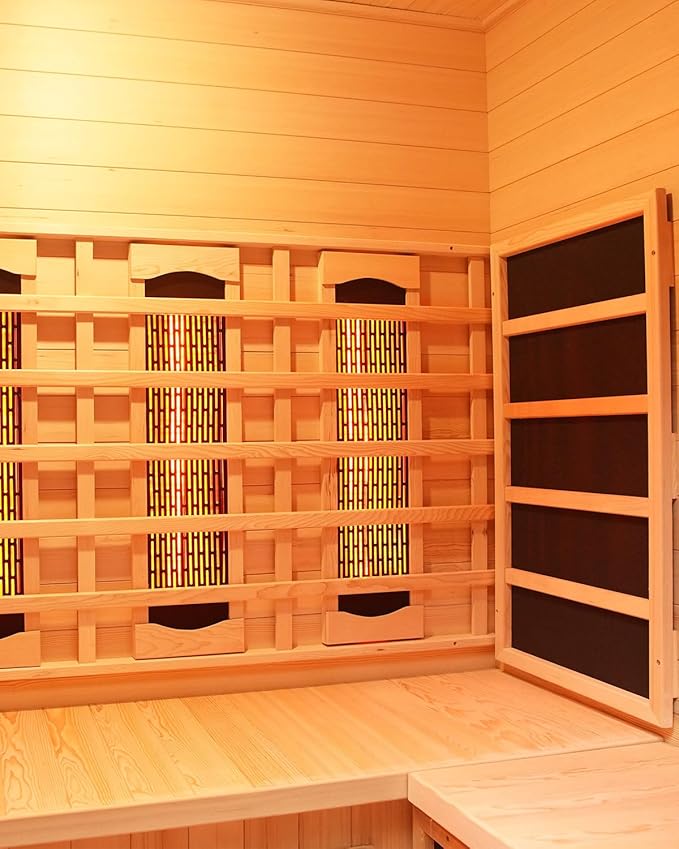 Full Spectrum Infrared Sauna for 4 Person, Indoor Canadian Hemlock Wood Red Light Home Spa Saunas with Upgraded WiFi Control, Speaker, Oxygen bar, Reading & 7-Color Starry Light, 2700W, 220V