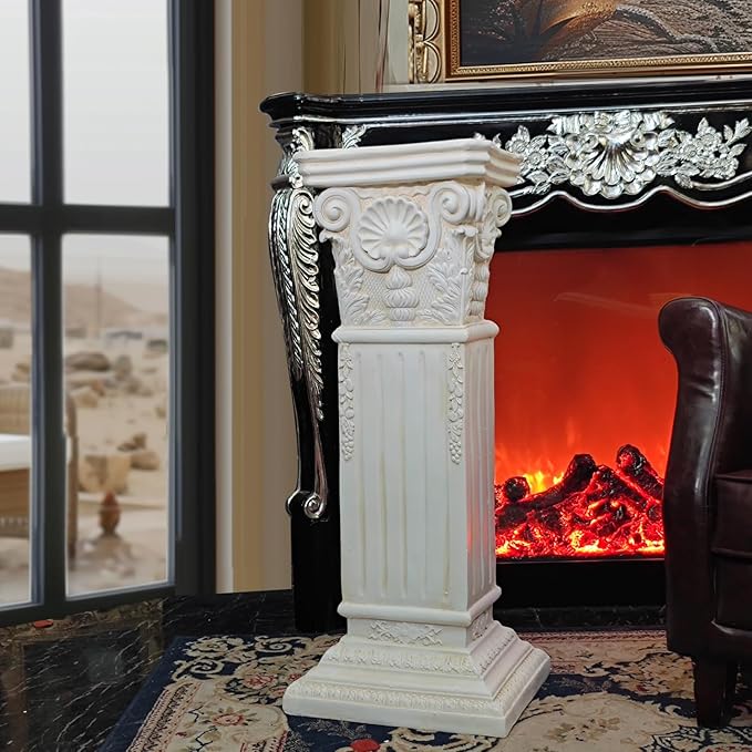 Large 35.5" Vintage Weathered Corinthian Column Pillar with Base Pedestal Magnesium Oxide Ideal for Displaying Statues, Vases, or Planters Decoration for Garden Backyard Patio Office, White