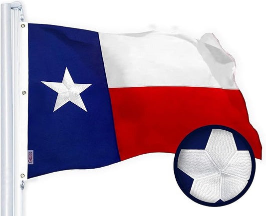 G128 Texas State Flag | 6x10 Ft | StormFlyer Series Embroidered 220GSM Spun Polyester | Embroidered Design, Indoor/Outdoor, Brass Grommets, Heavy Duty, All Weather
