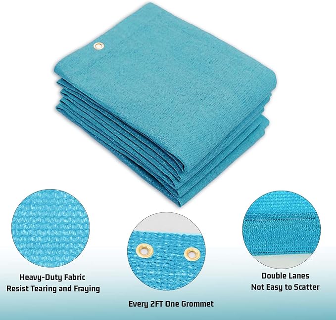 SUNNY GUARD Shade Cloth Custom Size 10x21 FT Sun Shade Screen Fabric Shade Cover Tarp with Grommets for Pergola Backyard Garden, Turquoise(We Customized)