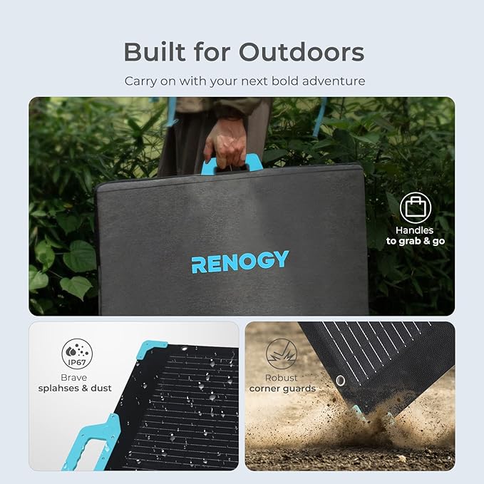 Renogy E.FLEX 220 Watt Waterproof Foldable Portable Solar Panel with Kickstand & Carry Handles for Road Trip, Camping, RV, and Fishing