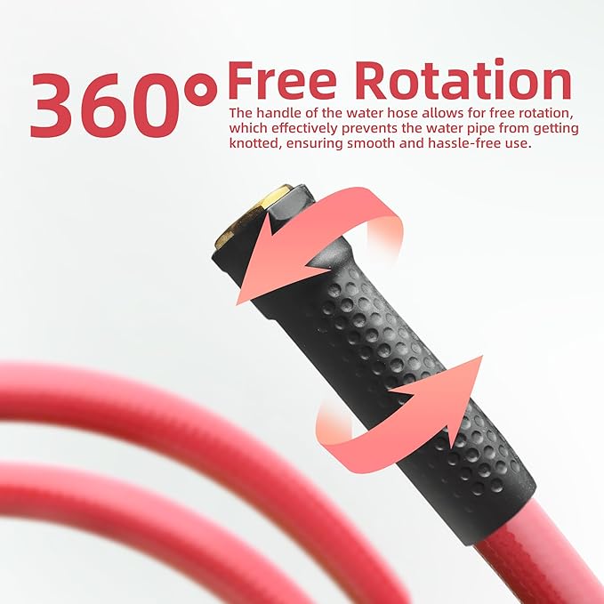 Solution4Patio Homes Lead-in Red Garden Hose 5/8 in. x 25 ft. -Kink Free, No Leaking, Male/Female Fittings -Heavy Duty Durable Flexible Lightweight Water Pipe -Brass Aluminum Ends for Household & Yard
