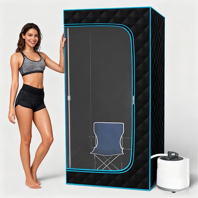 Sauna,Portable Steam Sauna,Fold-able Wet Sauna Tent Set with 2.5L 1500W Steamer,Full Size Home Sauna,with Folding Chair,Remote Control,Blue Sauna for Gym,Pilates,Garage,Hot Tub