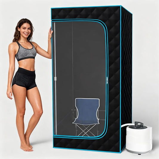 Sauna,Portable Steam Sauna,Fold-able Wet Sauna Tent Set with 2.5L 1500W Steamer,Full Size Home Sauna,with Folding Chair,Remote Control,Blue Sauna for Gym,Pilates,Garage,Hot Tub