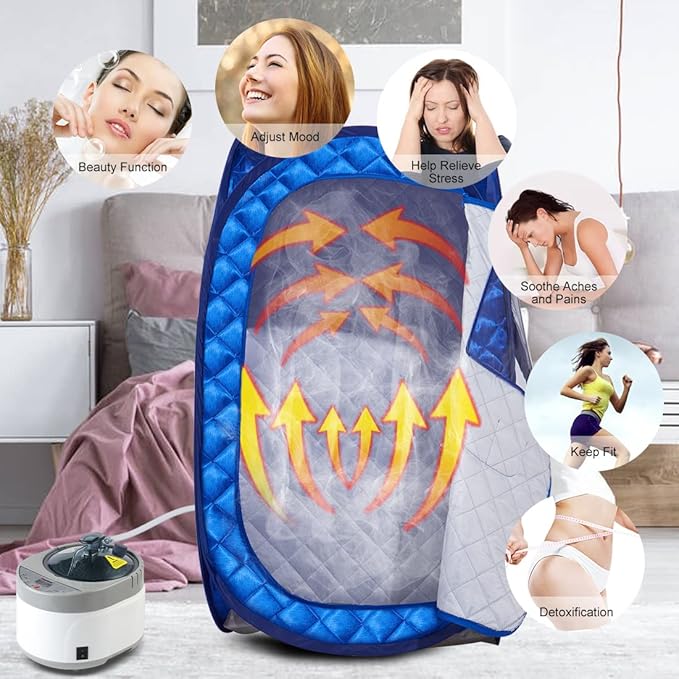 Portable Sauna Tent, Foldable One Person Full Body Spa for Detox Therapy Without Steamer- Blue