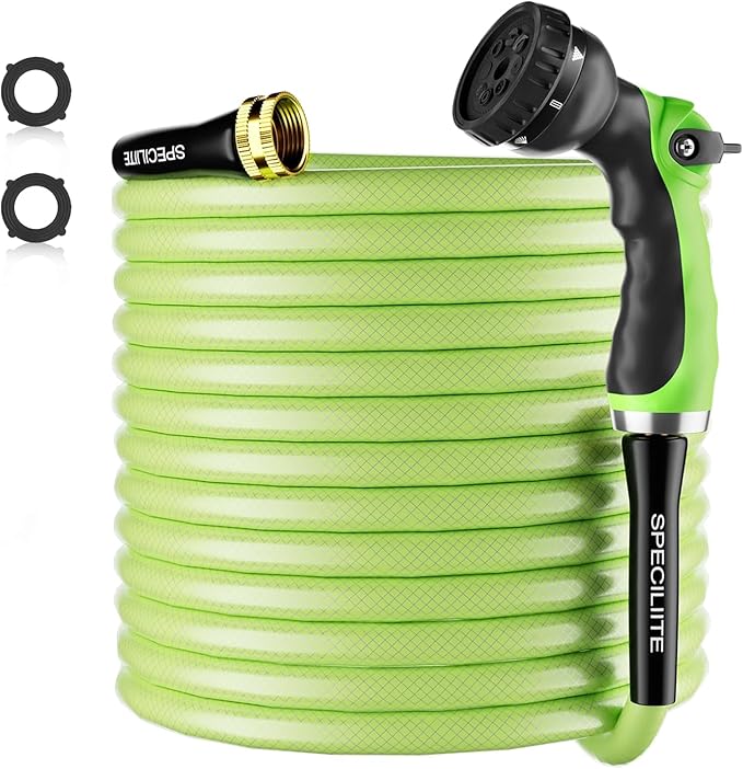 SPECILITE Flexible Garden Water Hose 75 Ft, Heavy Duty, Lightweight and Leak-Proof Pipe× 1/2 In, 3/4" Brass Swivel Fittings,Burst 600 PSI, Non-Expandable, Kink-Proof, For Car, Yard, Outdoor, Lawn