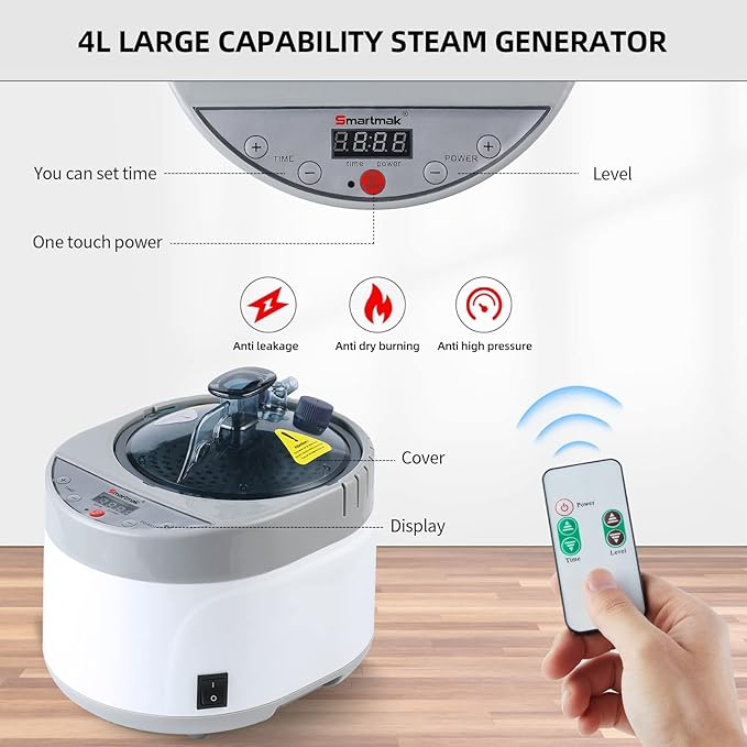 Smartmak Full Size Steam Sauna, One or Two Person Whole Body Large Space Home Spa, 4L Steamer Included- BlackGrey