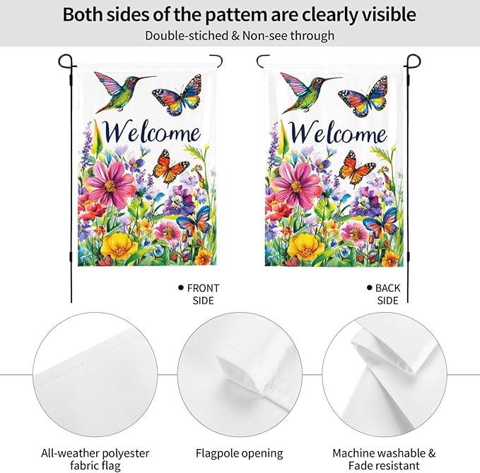 Spring Flower Garden Flag Vertical Double Sided Outdoor Yard Flags 12.5x18 Inch Burlap Banners for House Lawn