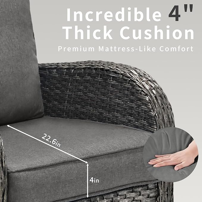 3 Pieces Patio Furniture Set, Outdoor Swivel Rocking Chair Set of 2 with Side Table - 360° Swivel, Thick Cushions, All-Weather Bistro Set for Deck, Porch, Pool(Grey, Grey Full-Weave Rattan)