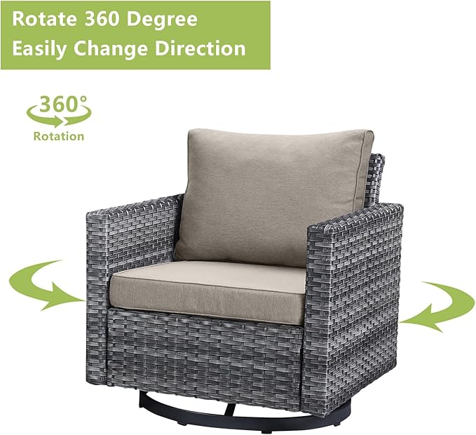Outdoor Patio Swivel Rocker Chairs - Single Wicker Patio Swivel Rocking Chair with Waterproof Wicker,Comfortable Cushions and Sturdy Metal Frame for Outside Porch Deck Backyard(Mixed Grey/Grey/1PC)