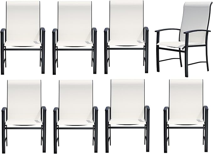 Outdoor Dining Chairs Set of 8, Stackable Patio Chairs with Metal Frame & Textilene Fabric, Perfect for Patio Garden Deck, Oyster