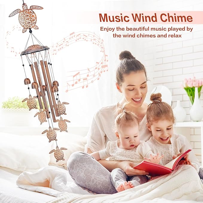 Turtle Wind Chimes Outdoor Sea Turtle Gifts for Women/Men/Mom/Grandma/Wife Birthday Gifts Memorial Gift Metal WindChimes for Outside/Indoors, Home, Lawn, Porch, Patio, Garden Decor, Yard Decorations