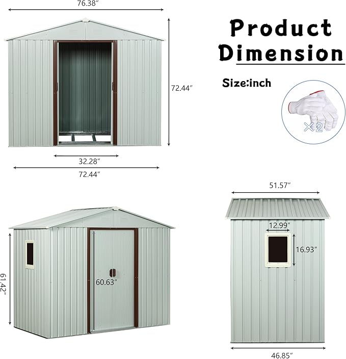 6 x 5 FT Outdoor Storage Shed, Metal Garden Shed with Floor Frame, Tool Shed Outdoor Storage with Lockable Sliding Doors & Window & Air Vents, Storage House Waterproof for Backyard, Lawn, White