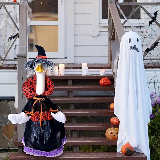 Halloween Goose Outfit Witch Goose Clothes for 23" High Cement or Plastic Lawn Clothing Porch Garden Costume for Yard Lawn Outdoor Garden Patio Statue Holiday Decor