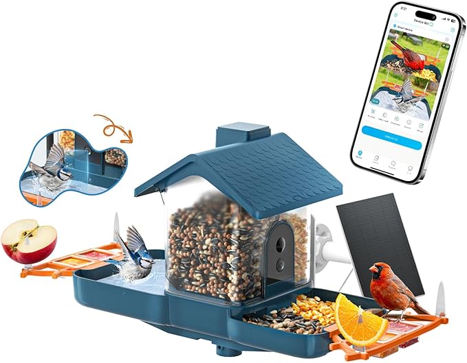 Bird Feeder with Camera and Bird Bath for Outdoors, Dual-Lens 2K HD Video with AI Identification, Solar Powered, Instant Alerts, IP66 Weatherproof
