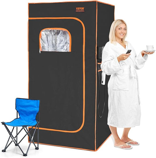 VEVOR Infrared Portable Sauna Tent, 1400W Personal Sauna Kit for Home Spa Heated Body Therapy, Time & Temperature Remote Control with Chair & Floor Mat, Black, 2.9’x 2.9’x 5.8’