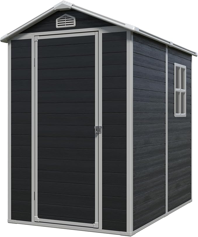 4x6 FT Outdoor Storage Shed,Garden Shed with Floor & Window,All Weather Waterproof Tool House W/Air Vent,Sloped Roof & Lockable Door,for Patio,Yard,Lawn,Black