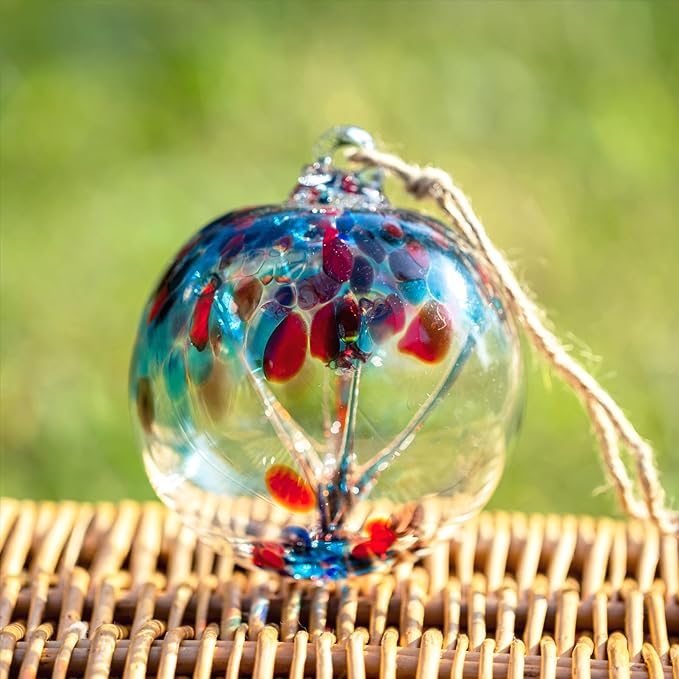4” Tree of Life Witch Balls, Gazing Balls Hanging Friendship Balls, Hand-Blown Glass Christmas Ornament for Window Outdoor Home Decor, Garden Decoration, Gifts for Women (Teal Blue)