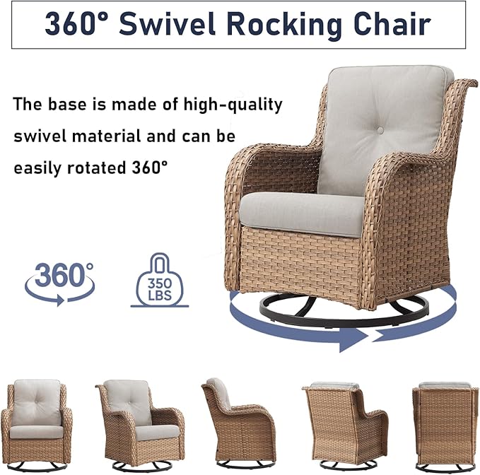 Swivel Rocker Patio Chairs：2 Pieces Patio Swivel Rocker Chairs with Wicker Armrests Patio Swivel Rocking Chair Outdoor Swivel Rocker Patio Chair