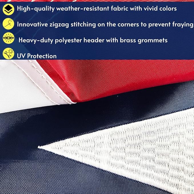 Texas Flag 3x5 ft with Embroidered Star | Tough Long Lasting Nylon | Built for Outdoor Use | UV Resistant | ZigZag Stitching on Fly End for Extra Durability
