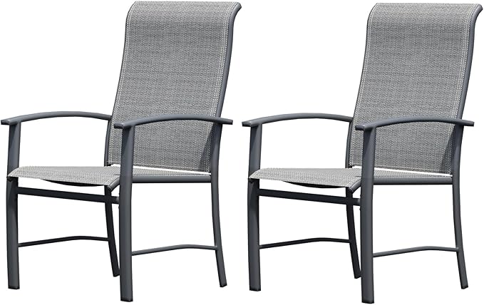Outdoor Dining Chairs Set of 2, Stackable Patio Chairs with Metal Frame & Textilene Fabric,Perfect for Patio Garden Deck, Grey