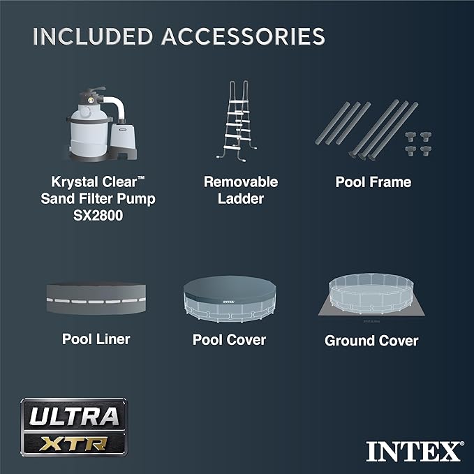 Intex Ultra XTR Deluxe Above Ground Swimming Pool Set, Includes Cartridge Sand Filter Pump, SuperTough Puncture Resistant, Rust Resistant, 24' x 52"