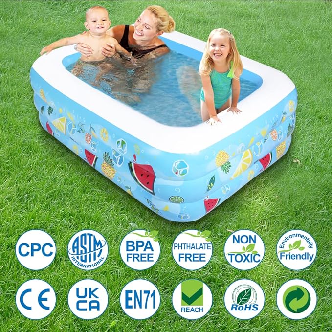Kiddie Pool, 72"×58"×22" Inflatable Pool with Inflatable Soft Floor, Cool Summer Swimming Pool for Kids and Family, Blow Up Pool for Backyard, Garden, Indoor, or Outdoor