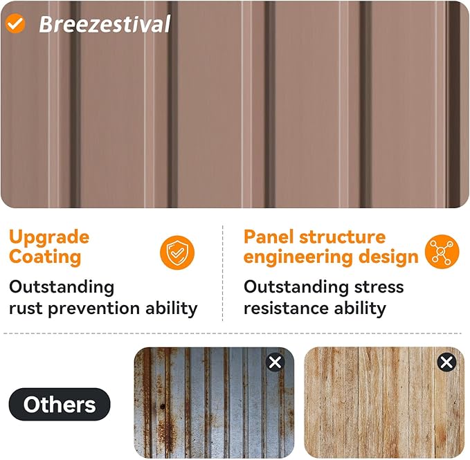 12x10FT Outdoor Storage Shed, Metal Garden Shed with Lockable Double Doors & Sloping Roof, Weather-Resistant Tool Shed for Backyard, Patio, Poolside Brown