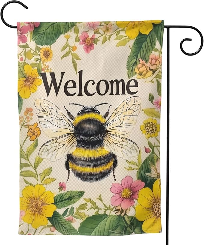 Bee Garden Flag Vertical Double Sided Outdoor Yard Flags 12.5x18 Inch Burlap Banners for House Lawn