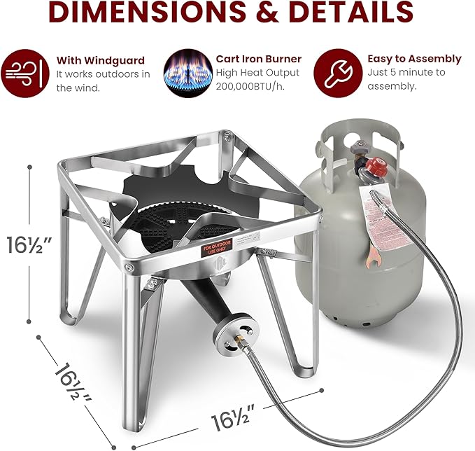 ARC 32QT Stainless Steel Pot with 200,000BTU Propane Fryer, Seafood Boil Pot, Crab Boil Pot, Lobster Pot, Shrimp Boil Pot, Tamale Steamer Pot with Basket and Turkey Fryer Burner