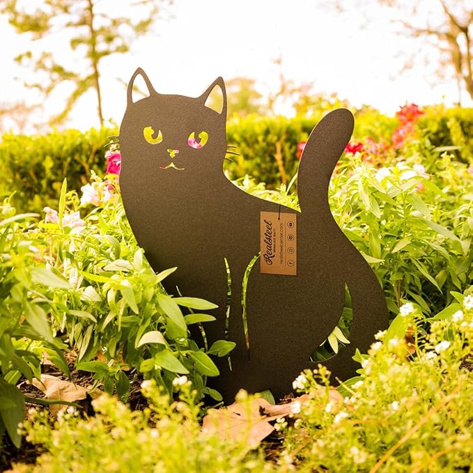 RealSteel - Garden Art Cats 3 Pack 2nd Edition - Cat Sculptures & Statues - Outdoor Yard Decorations for Cat Lovers - Zen Garden Accessories - Feline Kittens to Adorn Your Patio (Black)