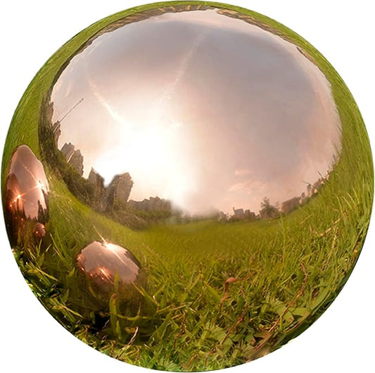 Nerien 12inch Gazing Ball, Stainless Steel Garden Mirror Globe, Polished Ornament Sphere, Hollow Floating Reflective Hemisphere, Home Outdoor Pond Housewarming Swimming Pool Decoration Gift, Rose Gold