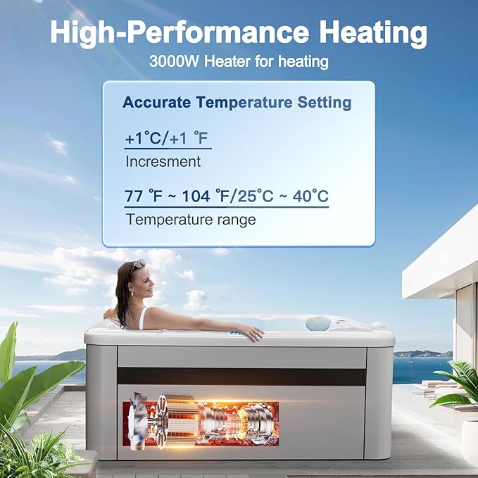 OCEAN FUTURE Hot Tub with Cover, 6 Person Indoor Outdoor Hot Tub Spa, Outdoor Spa 240V, 35 Jets, LED Lighting, Headrests, Outdoor Spa 85" x 85"