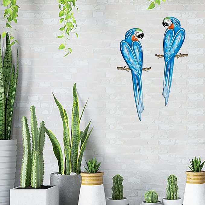 EiGreen Metal Bird Wall Art Decor 3D Outdoor Parrot Sculpture, Hanging Decor Suitable for Gardens, Fence, Patio, Living Room, Bedroom, Yard