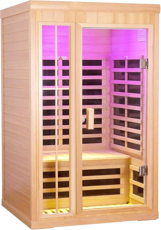 1 to 2 Person Infrared Sauna,Hemlock Wood Low EMF FAR Dry Sauna Indoor Saunas for The Home Remote Control, with Colored Lights 1350W,Room:75.59 * 35.82 * 40Inch