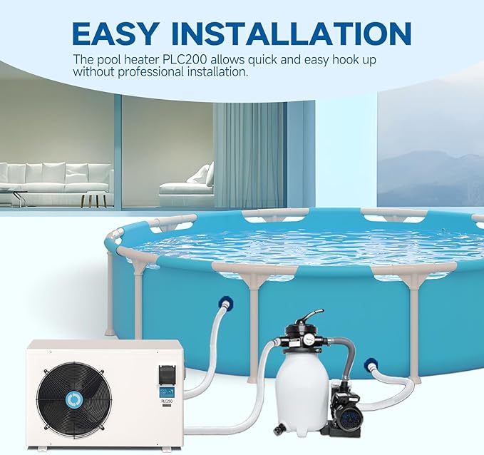 Max 90,000 BTU Swimming Pool Heat Pump, for Above and In Ground Pools Up to 15000gallons, 22KW Electric Pool Heaters PLC200, Inverter Heating System, High Efficiency, 208~230V/60Hz