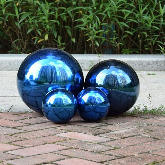 10 inches Gazing Ball,Seamless Blue Stainless Steel Polished Reflective Smooth Mirror Garden Sphere Globe,Props of Photography,Colorful Addition to Any Garden Home
