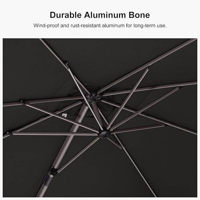 PURPLE LEAF 9' X 9' Patio Umbrella Outdoor Cantilever Umbrella, Aluminum Offset Umbrella with Champagne Frame and 360° Rotation for Pool Deck Garden, Grey