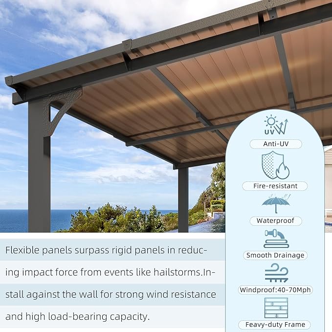AECOJOY 26' x 10' Gazebo for Patio, Large Wall-Mounted Hard Top Lean-to Gazebo Pergola with Roof 10' x 26' on Clearance, Heavy Duty Patio Awnings for Decks, Backyard