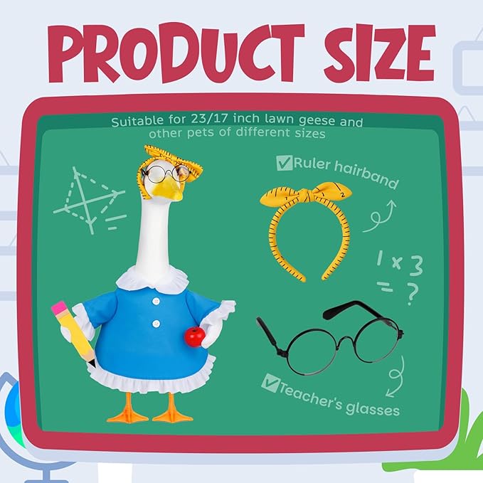 Back to School Porch Goose Outfits 23"/ 17'' Lawn Goose Teacher Clothes Cemment Geese Costume Garden Yard School Classroom Decor