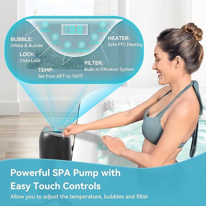 4-6 Person Inflatable Hot Tub, Large Square Blow Up Portable Hot Tub, Leak-Proof PVC Outdoor Spa with 130 Air Jets, Insulated Cover and Heater Pump, 73” X 73”X 25”