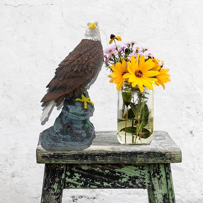 Garden Decor Sculptures Statues Outdoor, Stunning Bald Eagle Stand on Stone Christmas Animal Figurine Decorations for Lawn Yard, Home Patio Decor Gardening Gifts for Porch