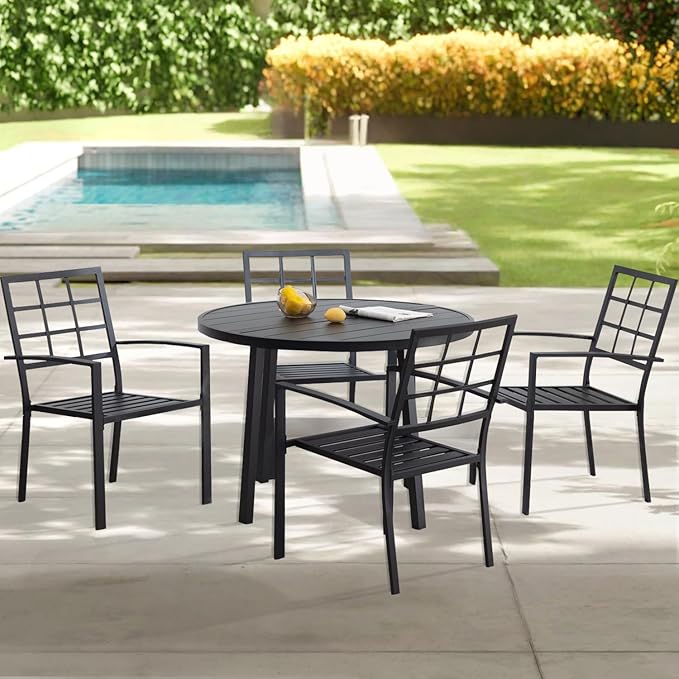 Outdoor Dining Chairs Set of 2, Aluminum Frame Stackable Patio Dining Chairs with Armrest, Wrought Iron Patio Bistro Chairs for Lawn, Backyard, Garden, Porch