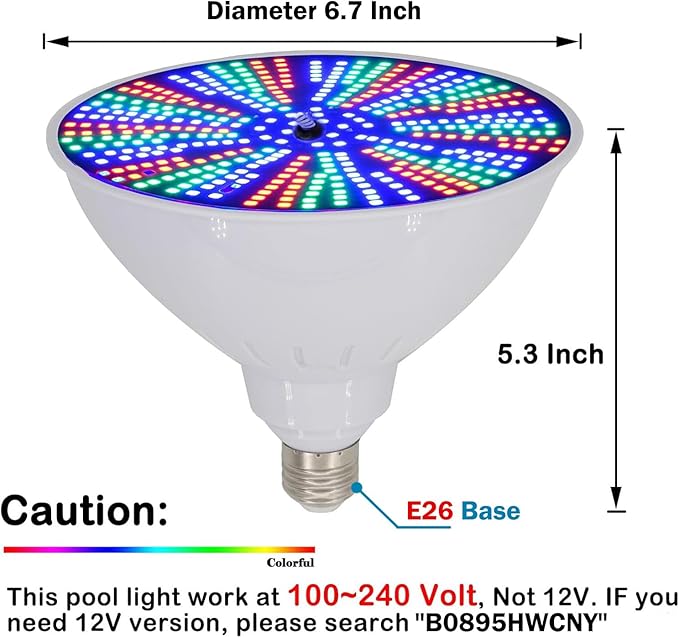 120V 50W Pool Lights for Inground Pools, Color Changing Pool Light Bulb with Remote Control, Replacement Bulb for Pentair, Hayward and Other E26 Screw in Type Bulbs