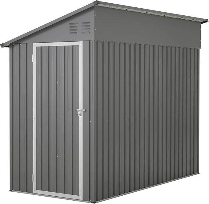 4×8 FT Lean to Metal Shed,Outdoor Heavy-Duty Storage Shed with Floor Base,All Weather Waterproof Garden Tool House W/Lockable Door&2 Air Vents,Reversible Door Design,for Backyard,Patio,Lawn,Gray
