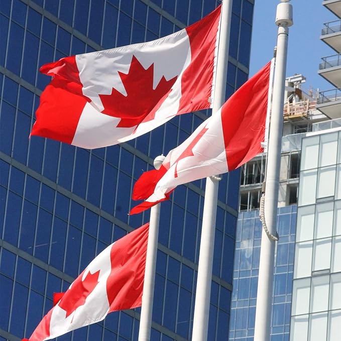 Outdoor Canadian Canada Flag Banner 3x5 Double Sided- 3Ply 240D 4 Rows Stitched- CAN Flag- UV Fade Resistant With Canvas Header & 2 Brass Grommets
