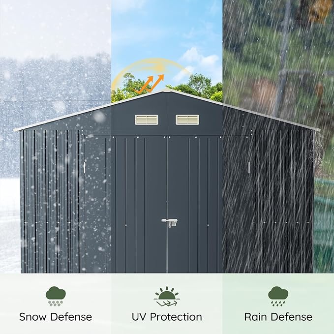 10x10 FT Outdoor Metal Storage Shed, Double Swing Doors, 2 Clear Windows,Tool Shed for Garden, Patio, Backyard Nightblue