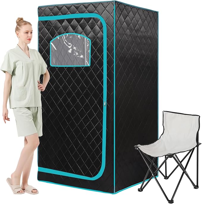 Portable Infrared Sauna for 1 Person, Full Size Home Sauna Box with Premium Dry Heating, Remote Temperature Control, Heated Foot Pad & Reinforced Folding Chair