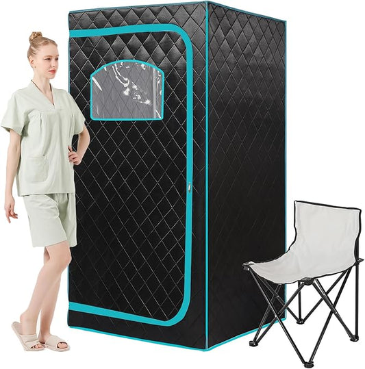 Portable Infrared Sauna for 1 Person, Full Size Home Sauna Box with Premium Dry Heating, Remote Temperature Control, Heated Foot Pad & Reinforced Folding Chair